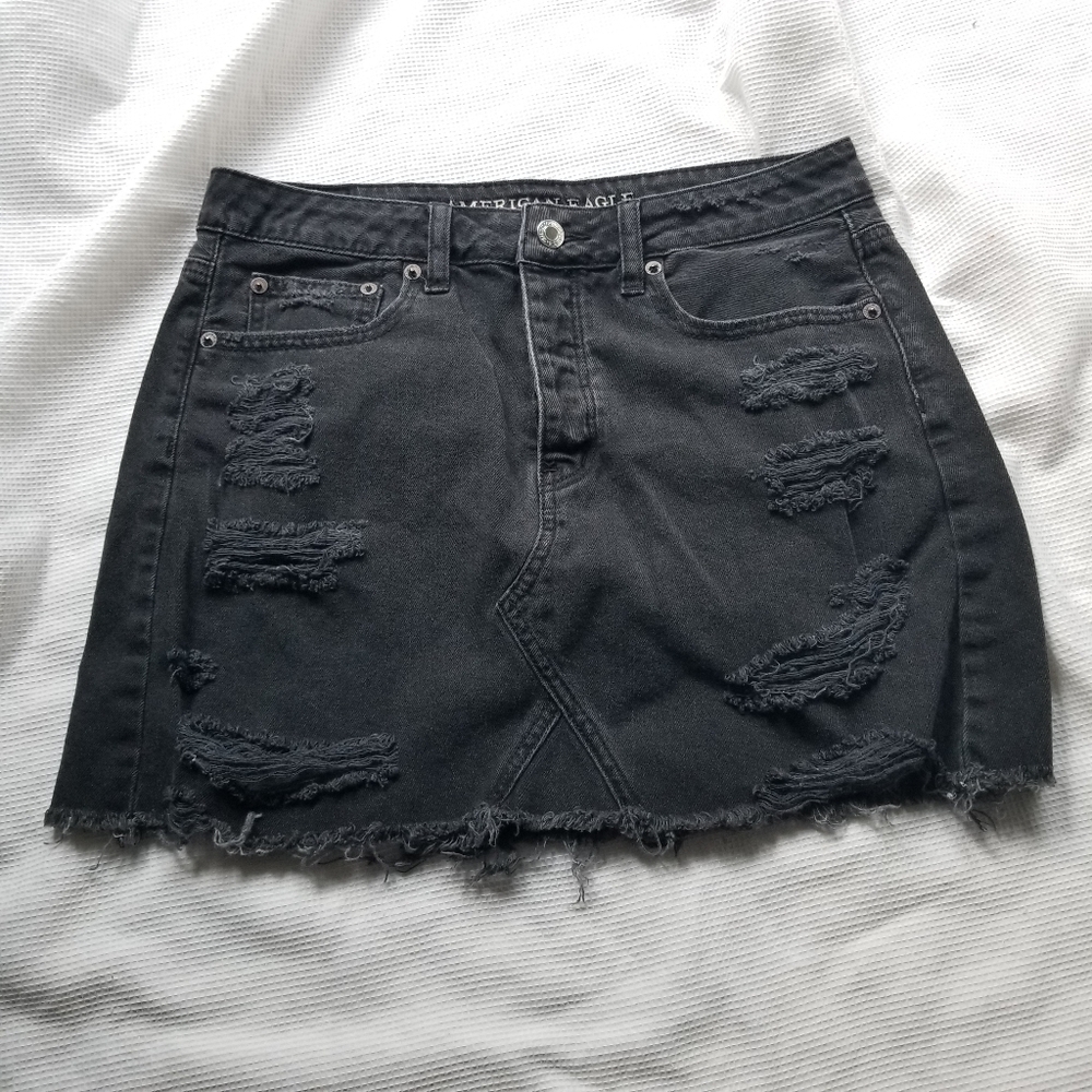 American Eagle Destressed Denim Jean Mini Skirt